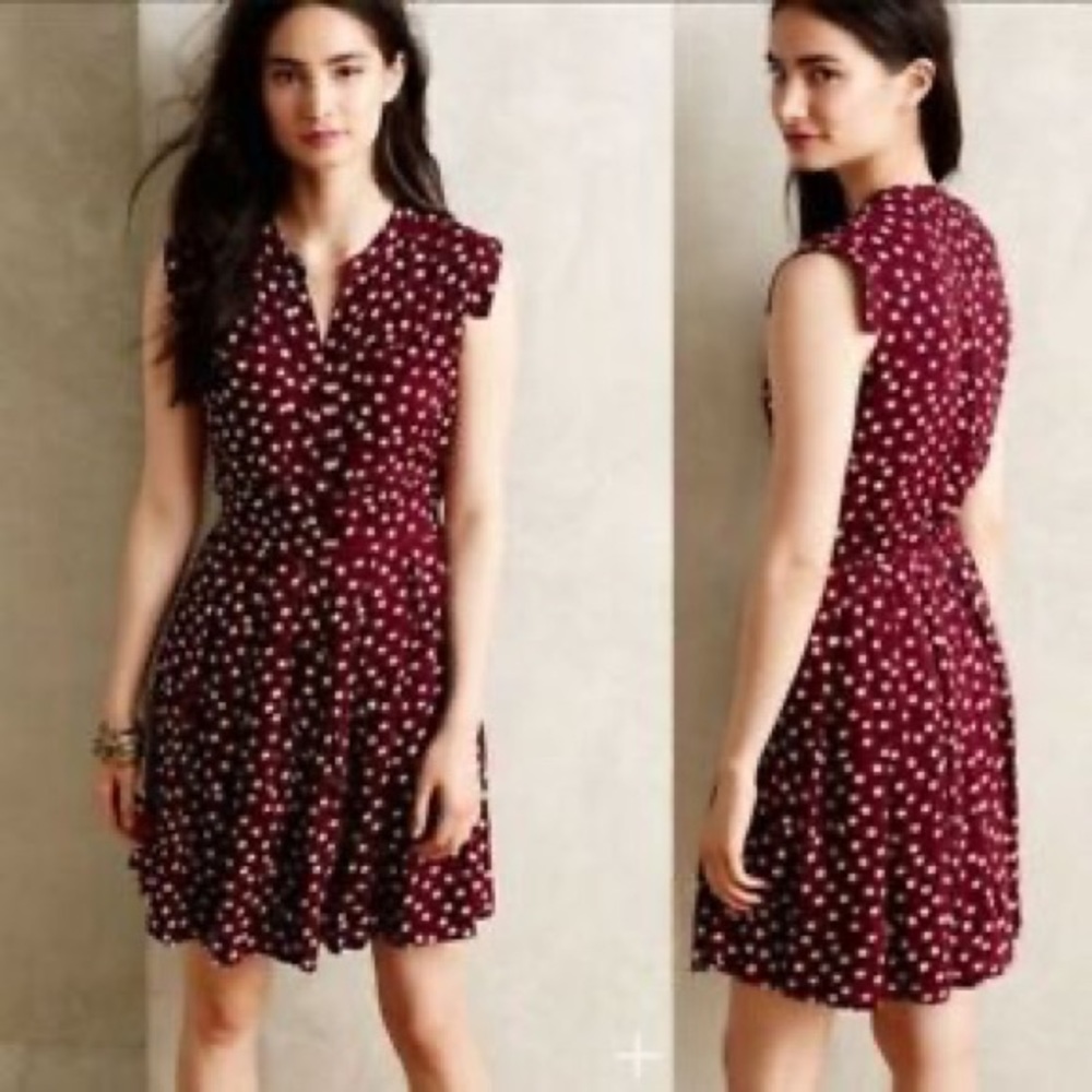 Anthropologie 11.1.Tylho Dot Print Mini Shirtdress Sleeveless Size X-Sma…